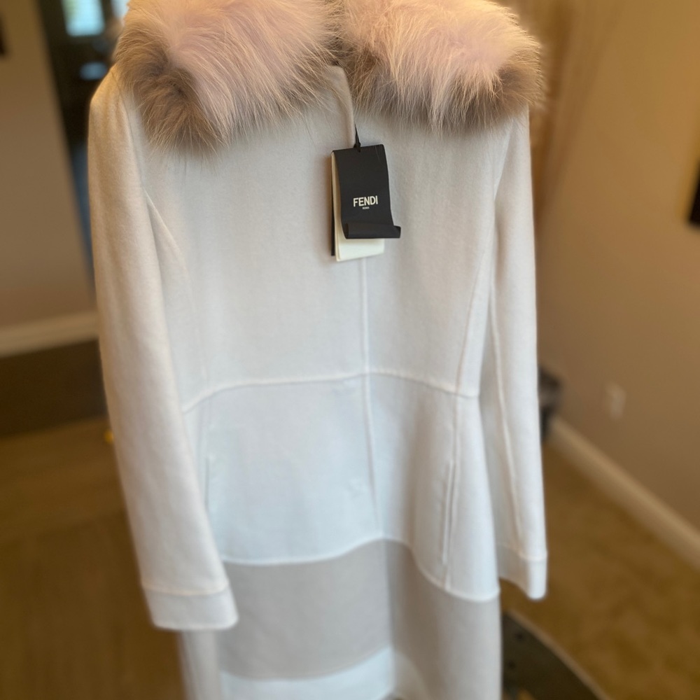 Fendi Bicolor Cashmere Coat with Genuine Arctic Fox Fur Collar